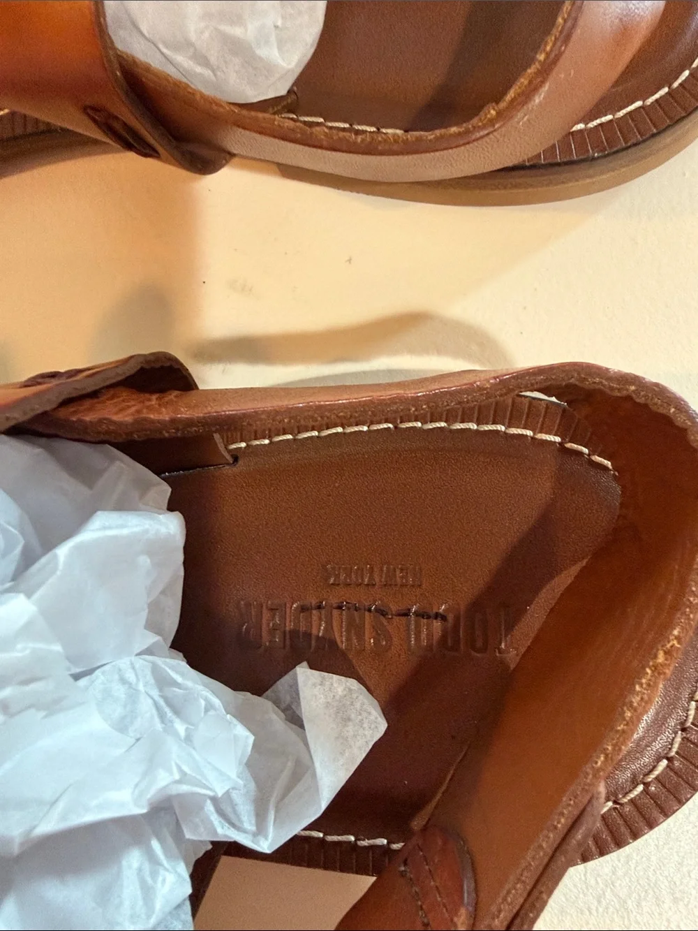 Todd Snyder Tuscan Brown Leather Double-Strap Sandals Sz 13.  No box.  Bag4